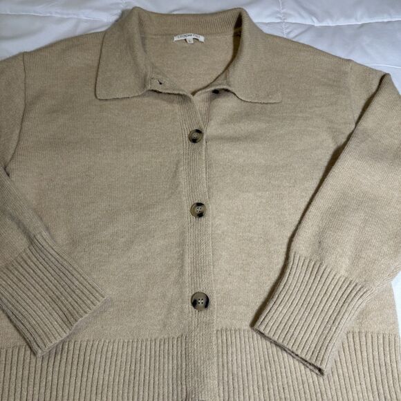 Crochetist Collared Button Up Long Sleeve Sweater Beige Tan Size L - Picture 2 of 8